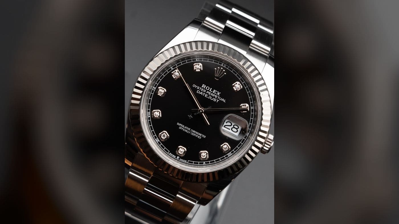 Rolex Datejust 41 White Rolesor Fluted Bezel 126334-0011, photographed at Watch Affinity in San Antonio